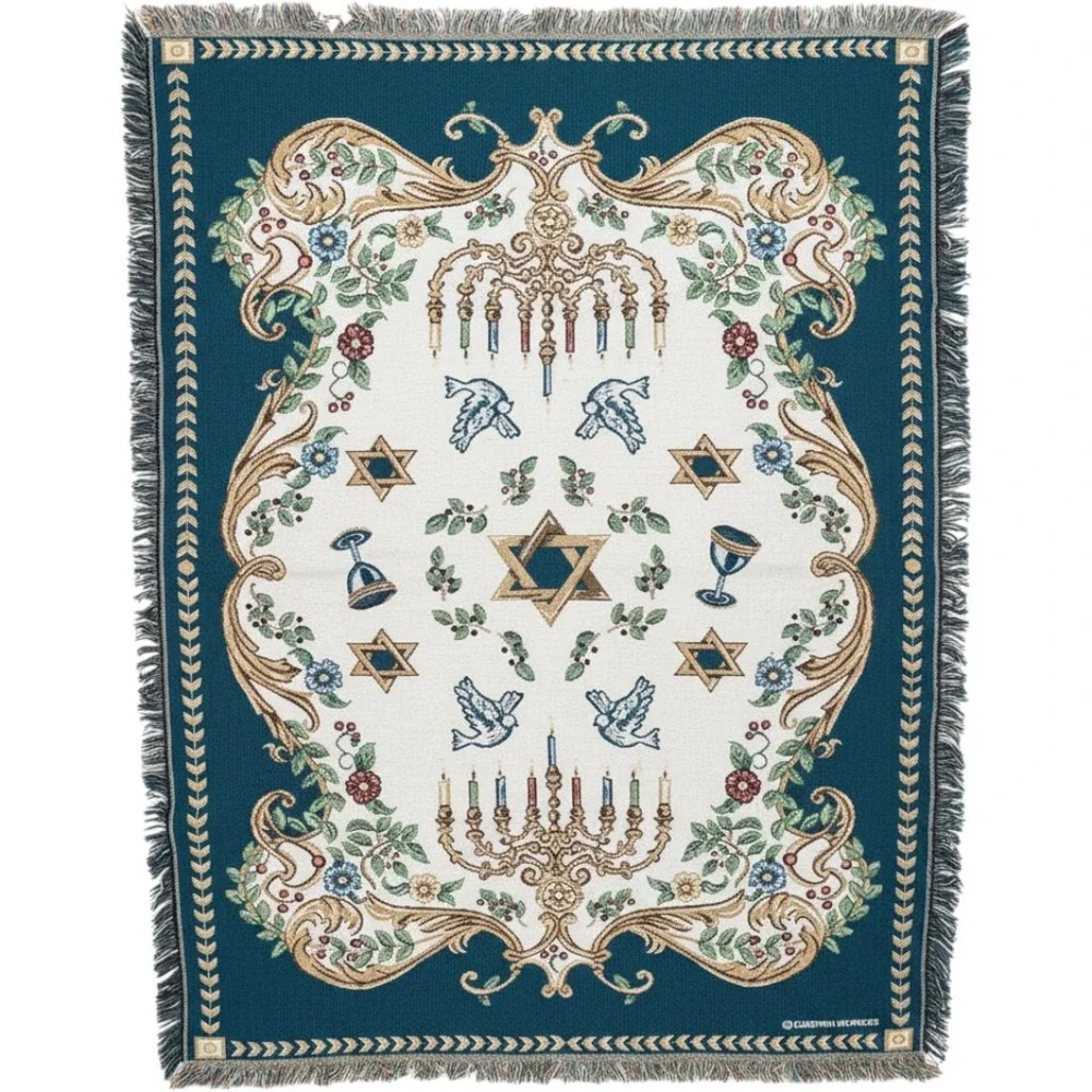 Goodwin Weavers Hanukkah Menorah Judaica Throw Blanket Woven Tapestry USA Made